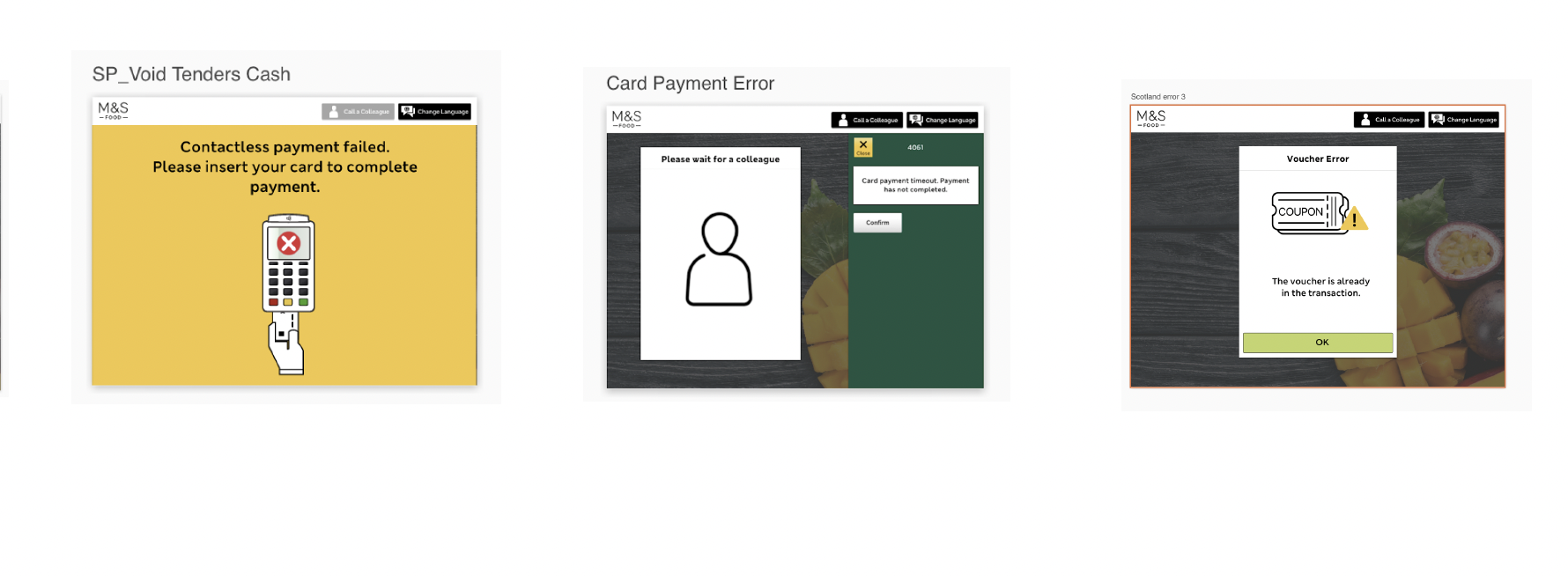 Examples of existing M&S self-checkout error messages